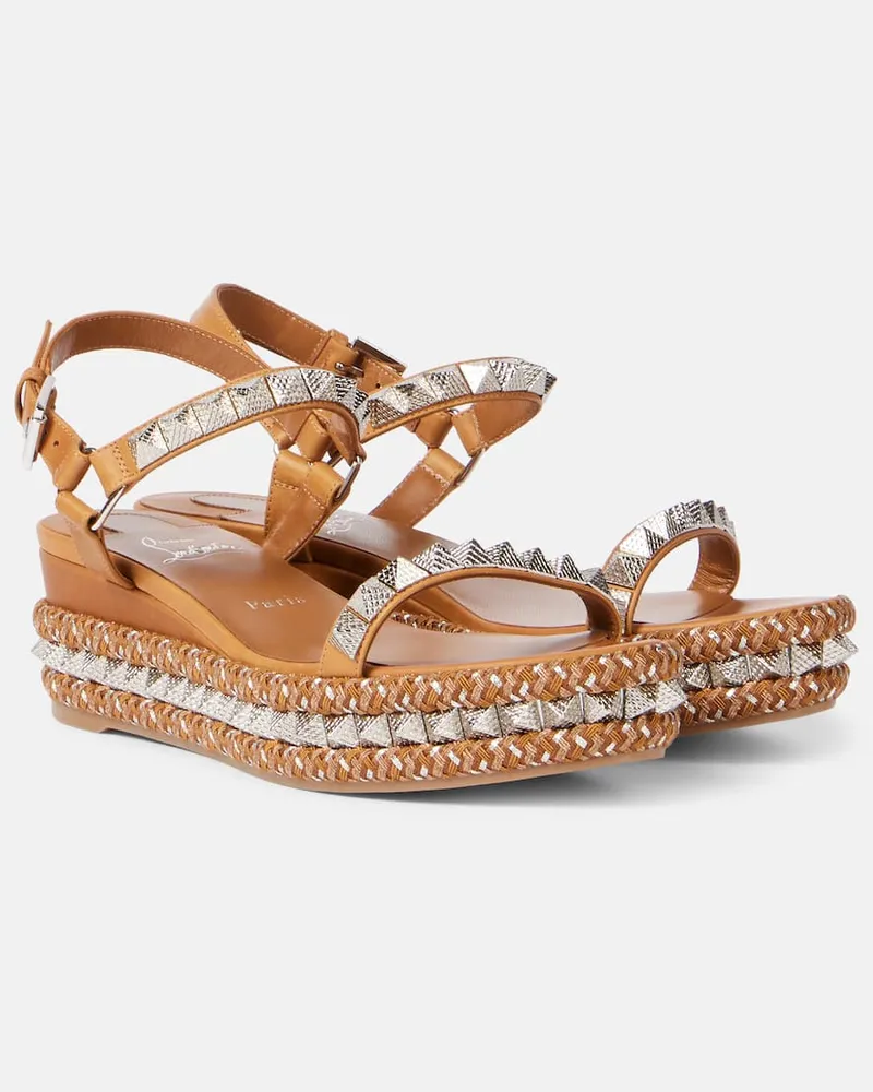Christian Louboutin Verzierte Espadrille-Sandalen Pyraclou 60 Braun