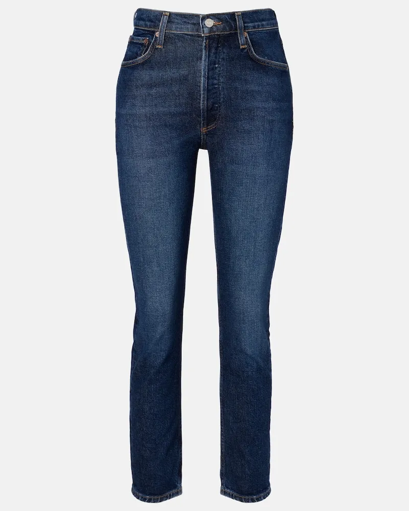 AGOLDE Mid-Rise Straight Cropped-Jeans Riley Blau