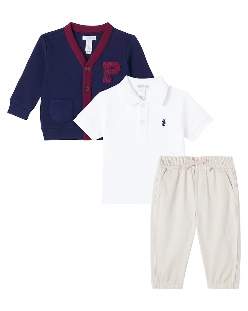 Ralph Lauren Baby Set aus Cardigan, Polohemd und Hose Multicolor