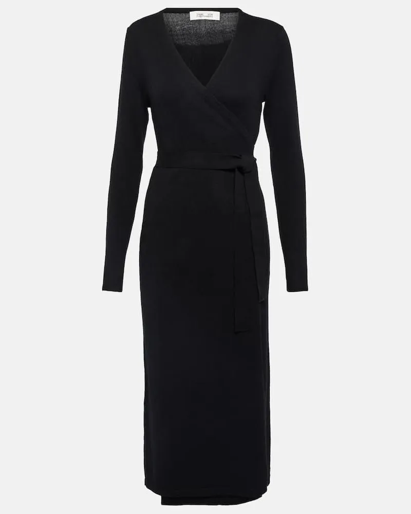 Diane von Furstenberg Midikleid Astrid aus Wolle und Kaschmir Schwarz