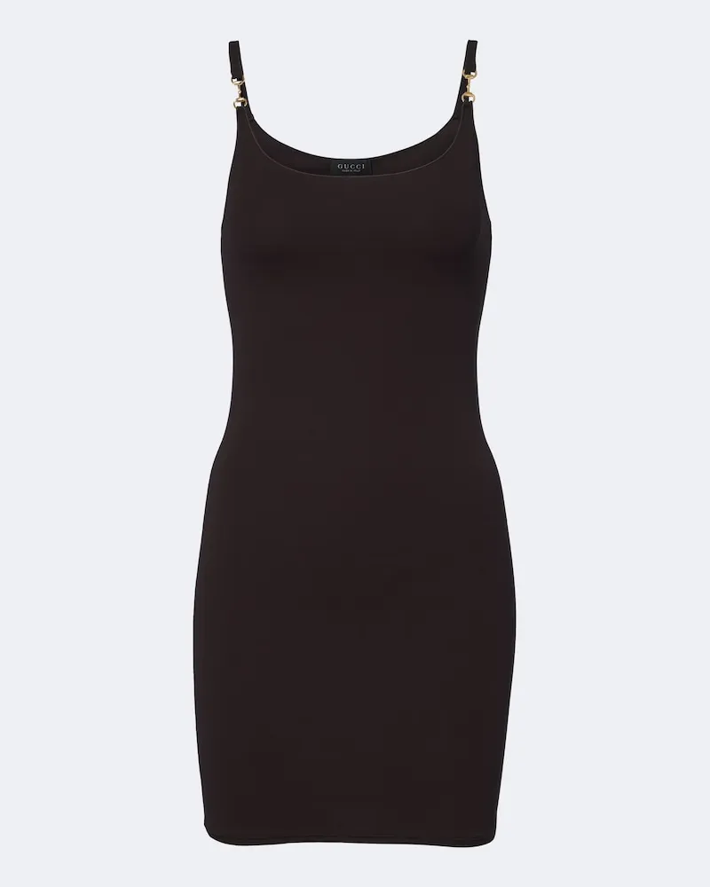 Gucci Minikleid Horsebit aus Crêpe-Jersey Braun