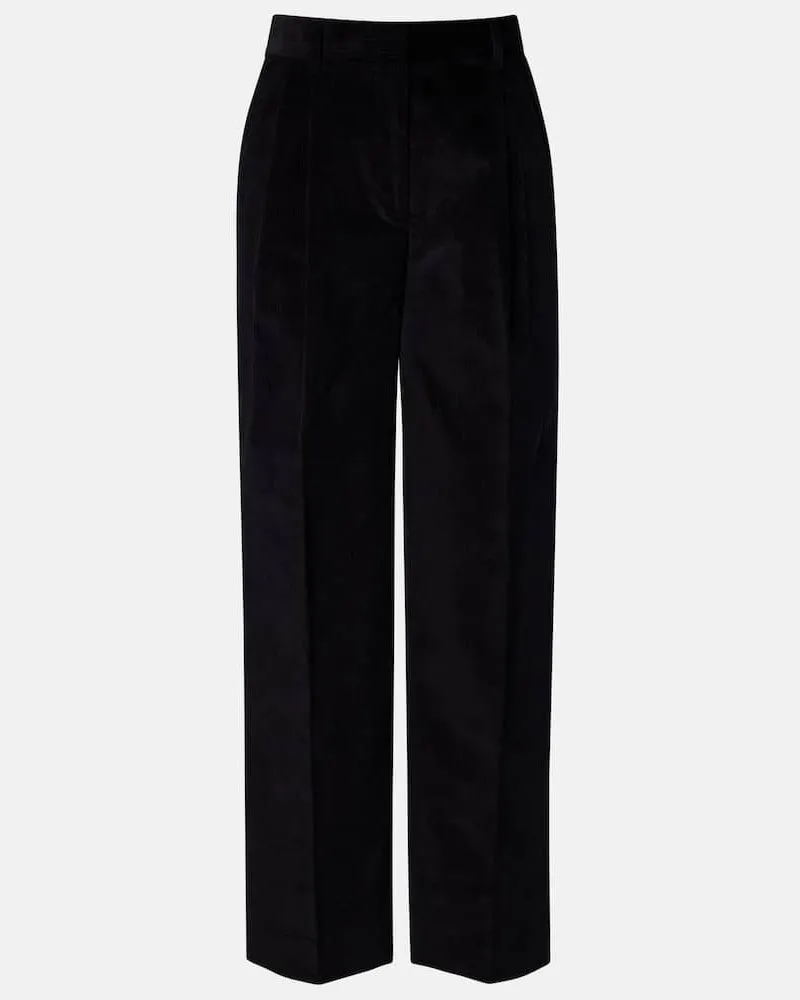 Totême Weite Hose Deep Pleat aus Baumwoll-Cord Schwarz