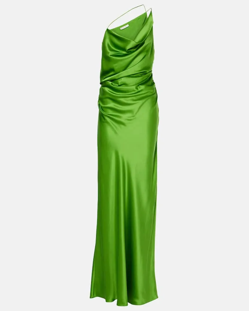 The Sei One-Shoulder-Robe aus Seidensatin Grün