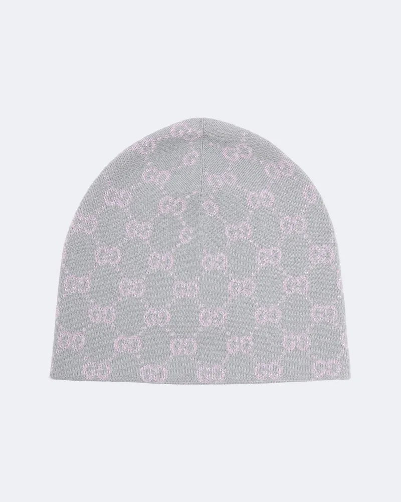 Gucci Mütze GG aus Lamé und Jacquard-Strick Grau