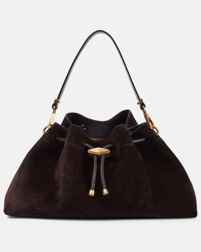 Jimmy Choo Bucket Bag Bon Bon Small aus Veloursleder Braun