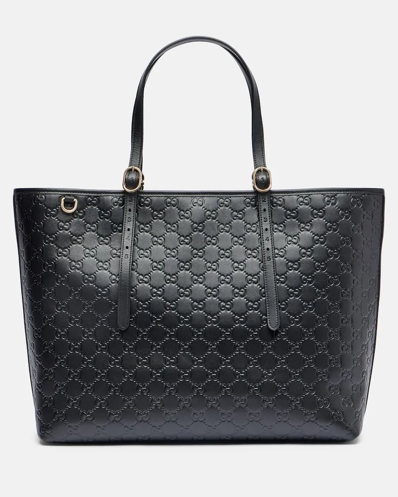Gucci Tote Bag GG Emblem Large aus Leder Schwarz