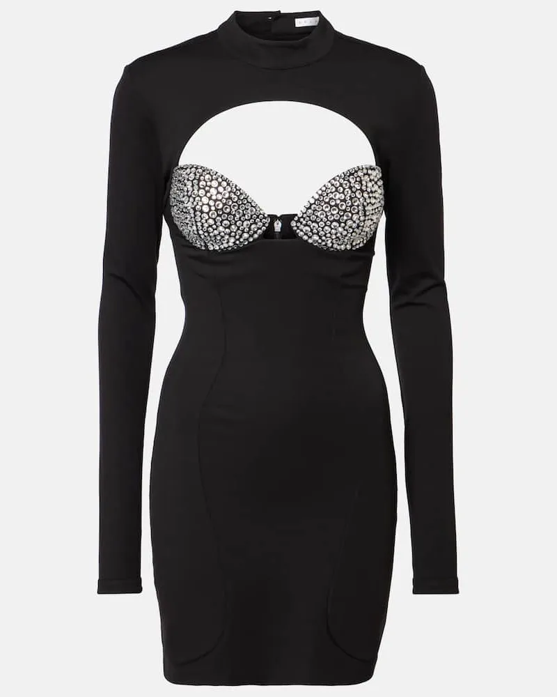 Area Minikleid aus Jersey mit Kristallen Schwarz