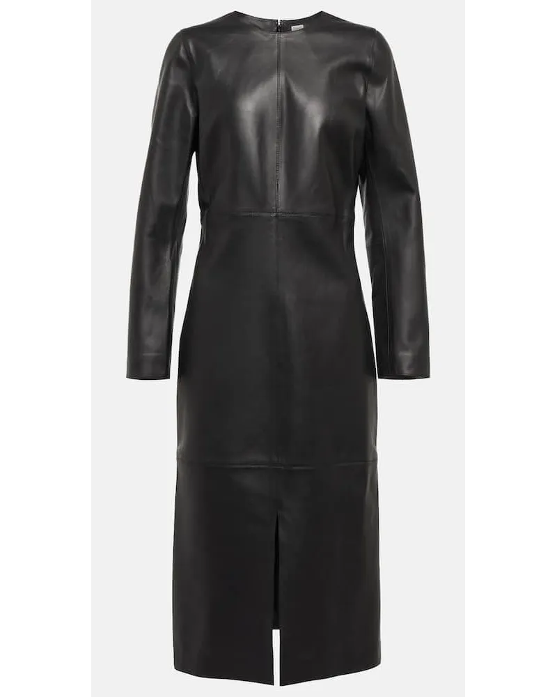 Totême Midikleid aus Leder Schwarz
