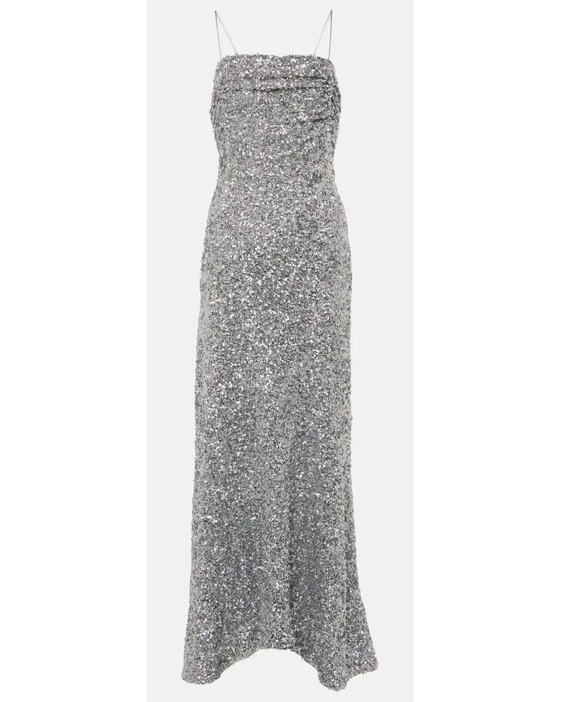 Ganni Slipdress mit Pailletten Silber