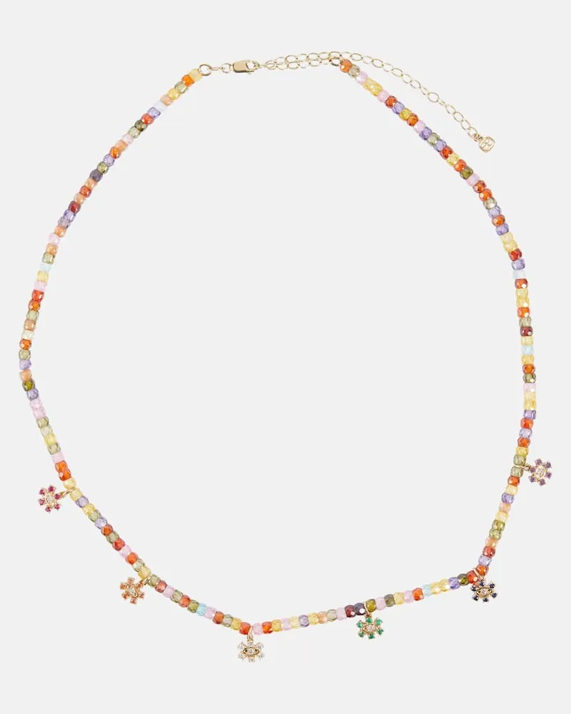 Sydney Evan Halskette Eye Flower aus Zirkon mit 14kt Gelbgold und Edelsteinen Multicolor
