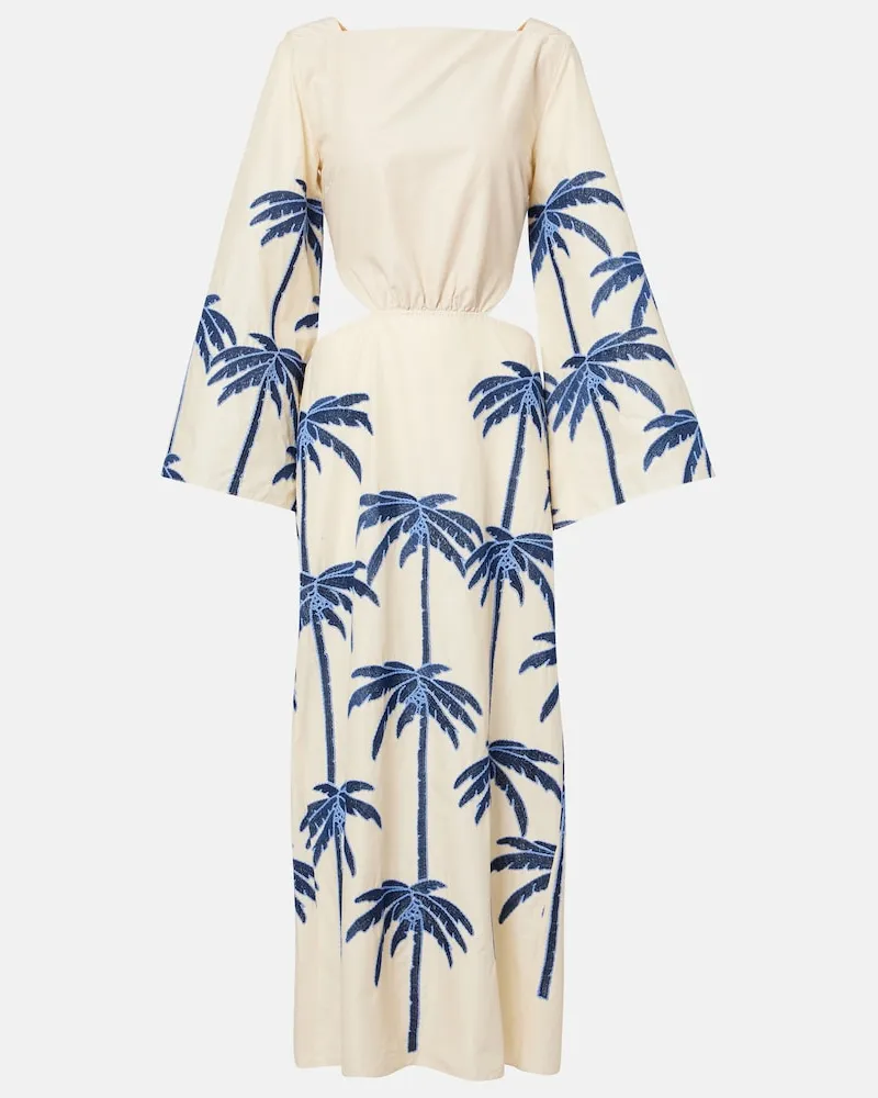 Johanna Ortiz Besticktes Midikleid Journey aus Baumwolle Weiß