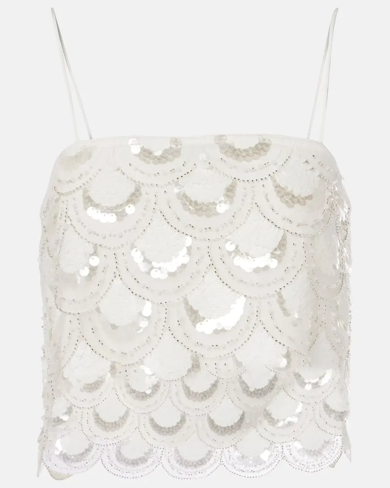 ROTATE Birger Christensen Cropped-Top mit Pailletten Weiß