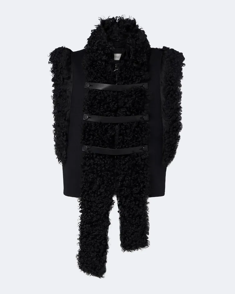 Fendi Weste aus einem Wollgemisch mit Leder Schwarz