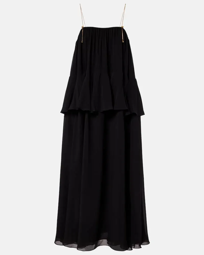 Chloé Chloé Verziertes Maxikleid aus Seiden-Georgette Schwarz