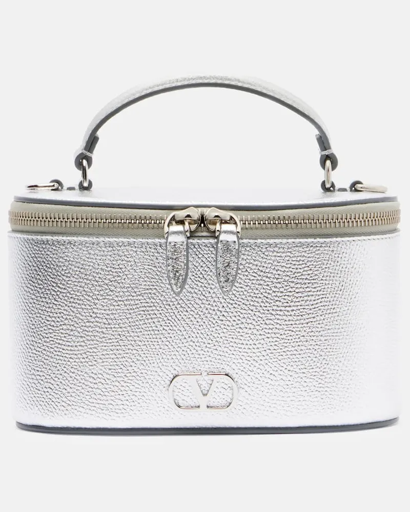Valentino Garavani Schultertasche VLogo Mini aus Metallic-Leder Silber
