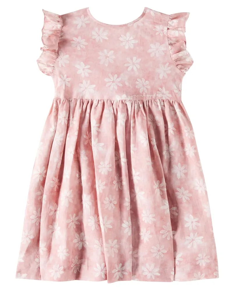 Il Gufo Bedrucktes Kleid aus Leinen Rosa