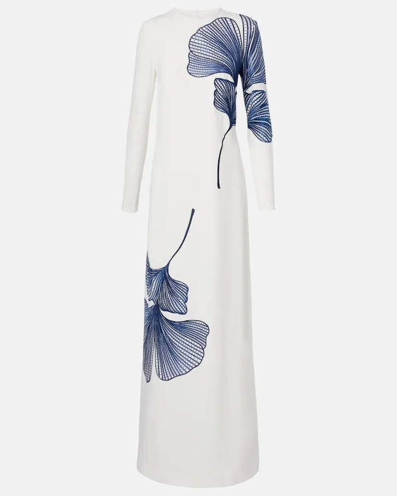 COSTARELLOS Bestickte Robe Austie aus Crêpe Weiß