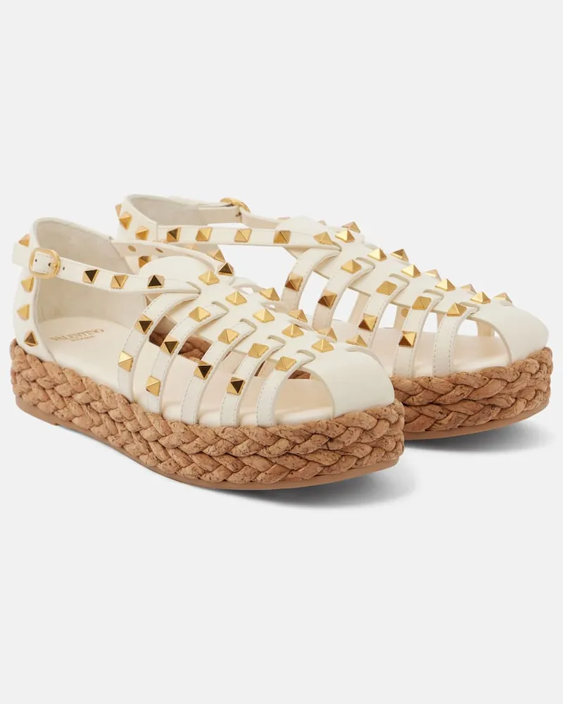 Valentino Garavani Plateausandalen Rockstud Cork aus Leder Weiß
