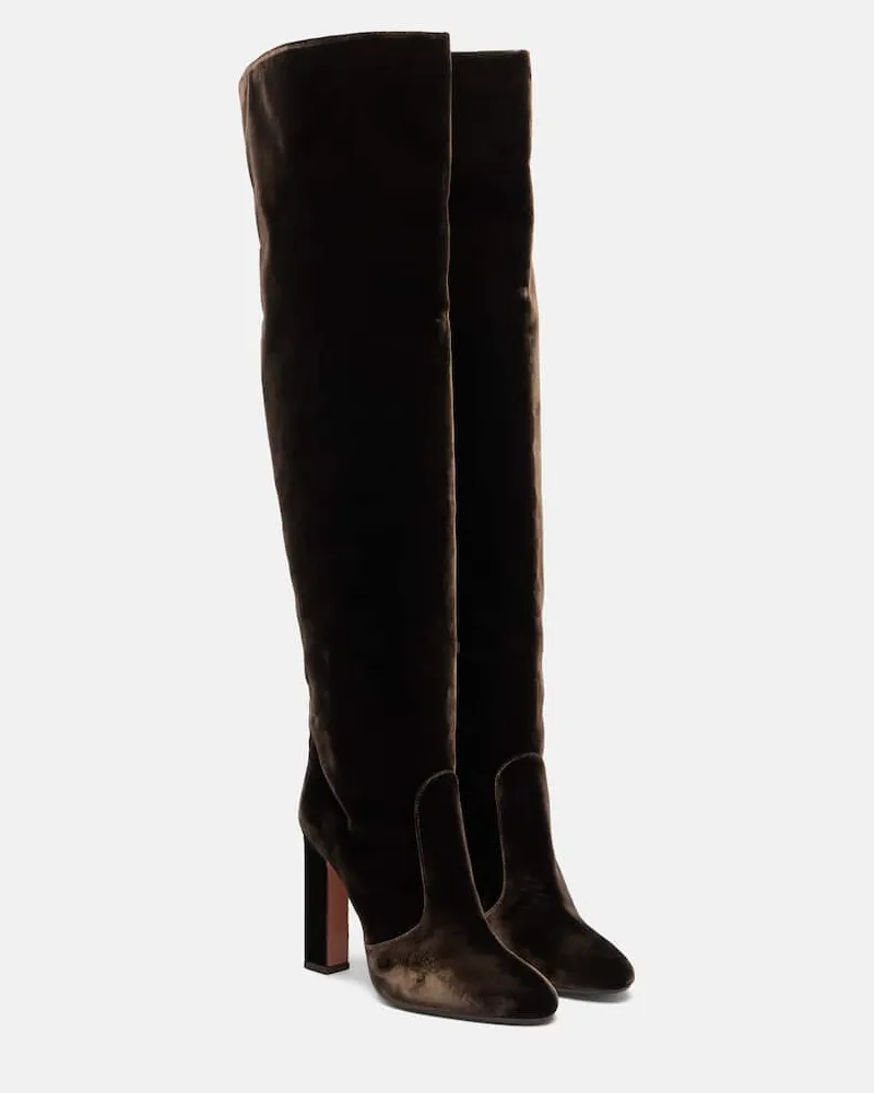 Aquazzura Stiefel Joplin 105 aus Samt Braun