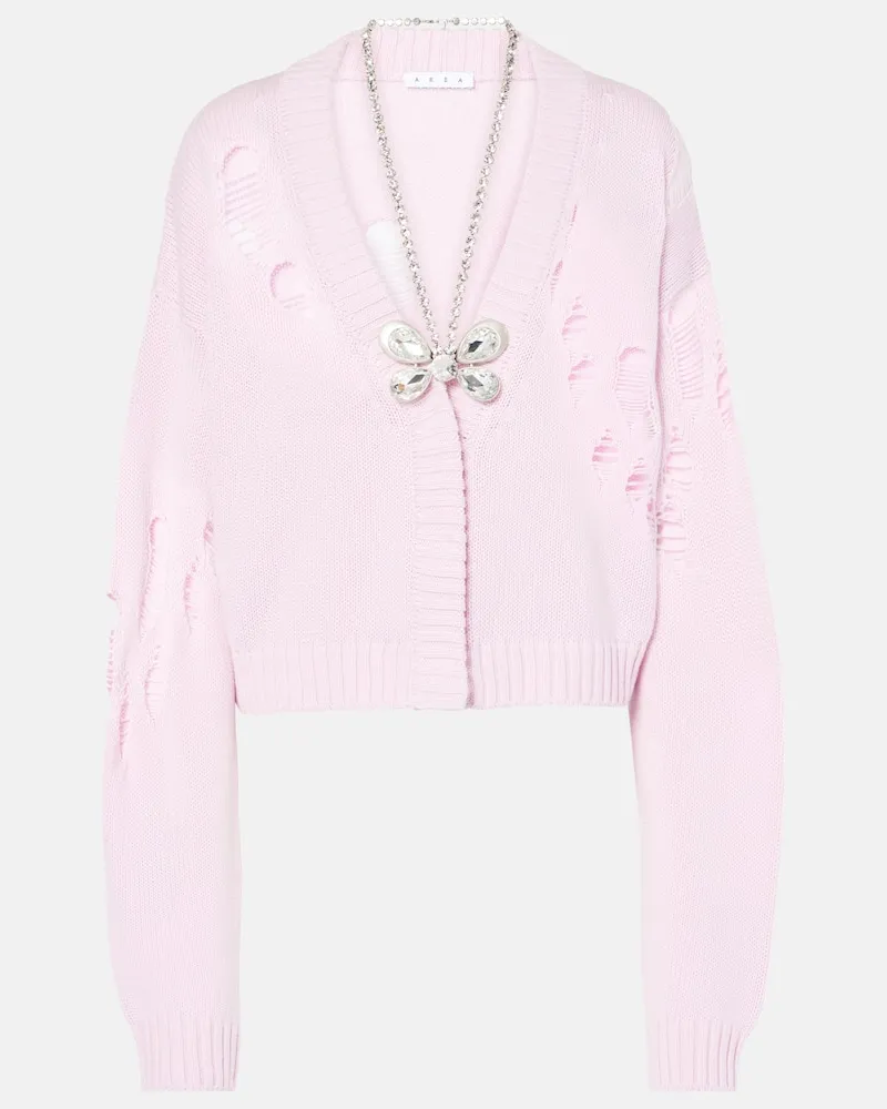 Area Verzierter Cardigan aus Baumwolle und Kaschmir Rosa