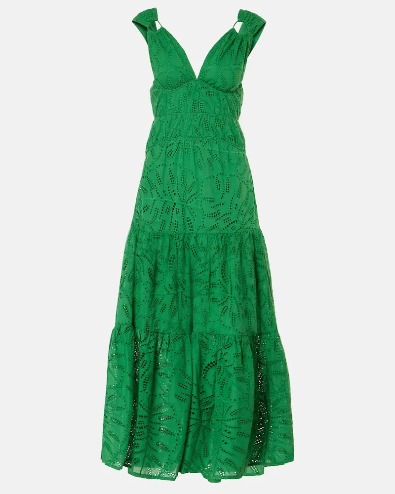 FARM Rio Maxikleid Monstera aus Baumwolle Grün