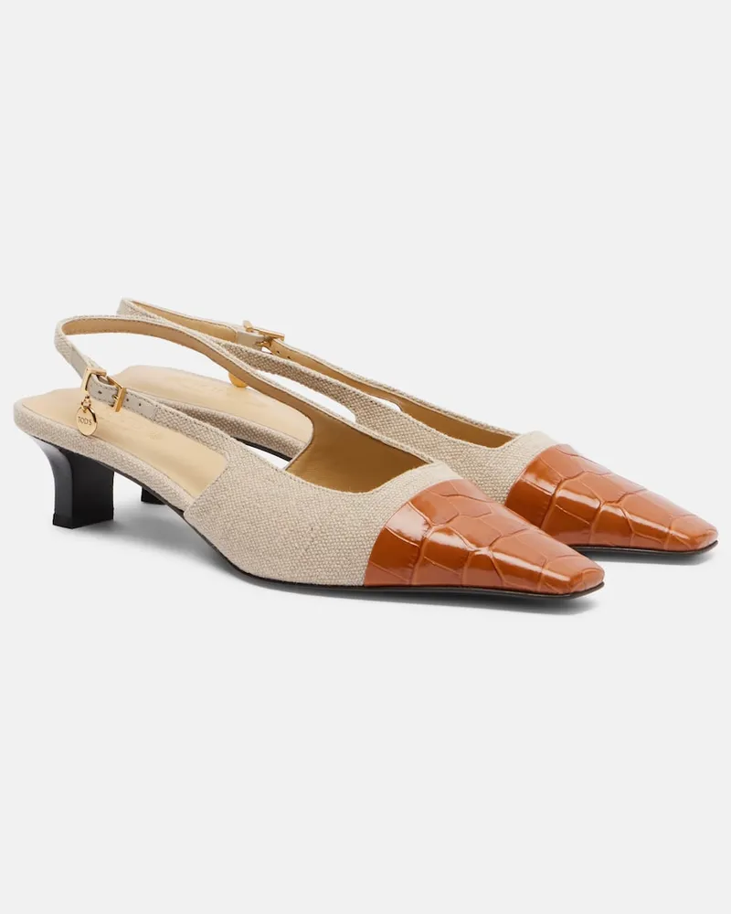 TOD'S Slingback-Pumps aus Canvas mit Leder Beige