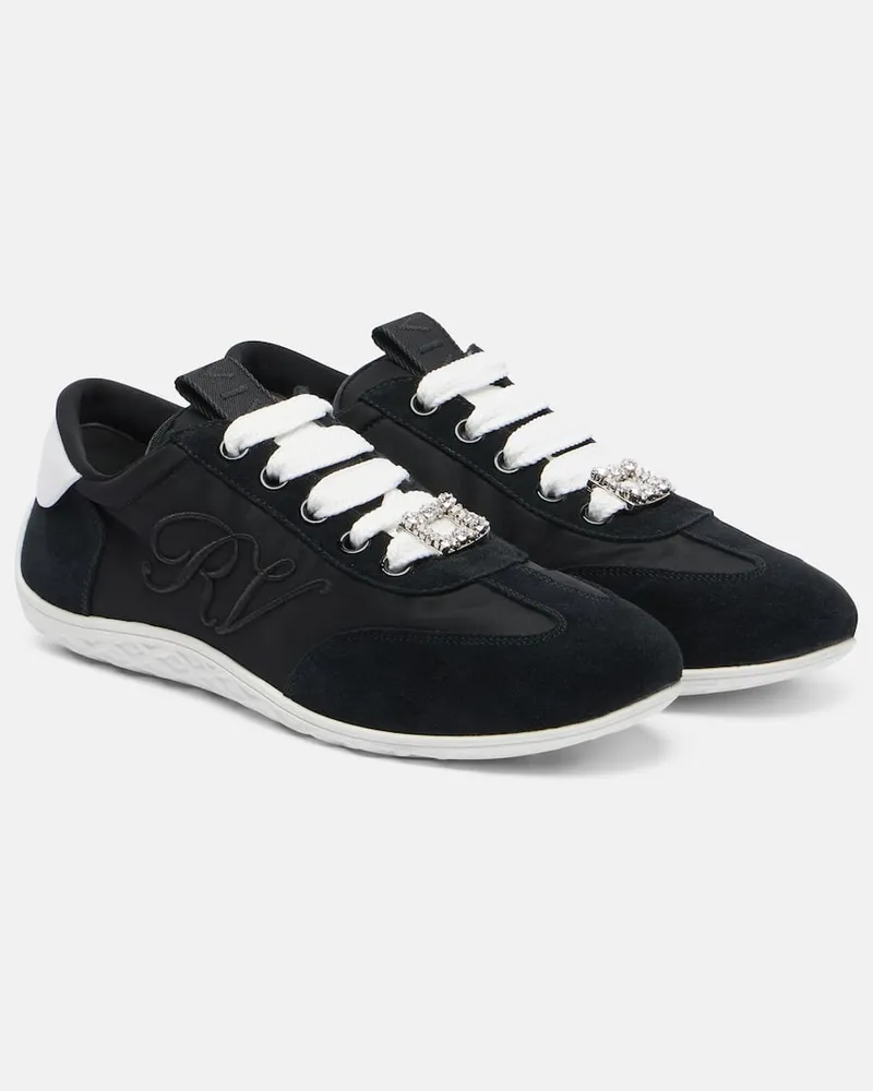 Roger Vivier Sneakers Viv Low aus Satin mit Veloursleder Schwarz