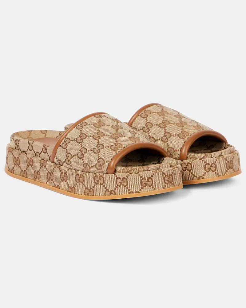 Gucci Plateau-Pantoletten GG aus Canvas Beige