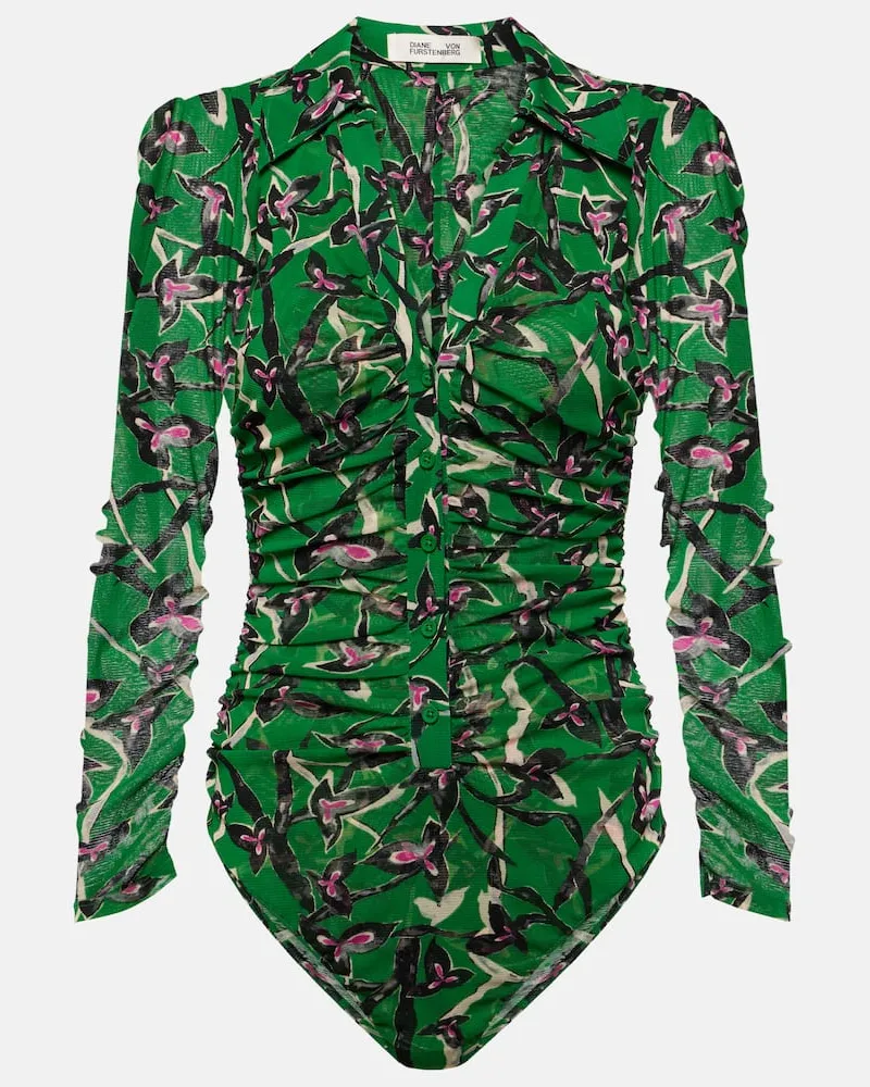 Diane von Furstenberg Bedruckter Body Giorgi aus Mesh Grün