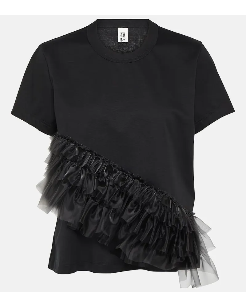 Noir Kei Ninomiya T-Shirt aus Baumwoll-Jersey mit Tuell Schwarz