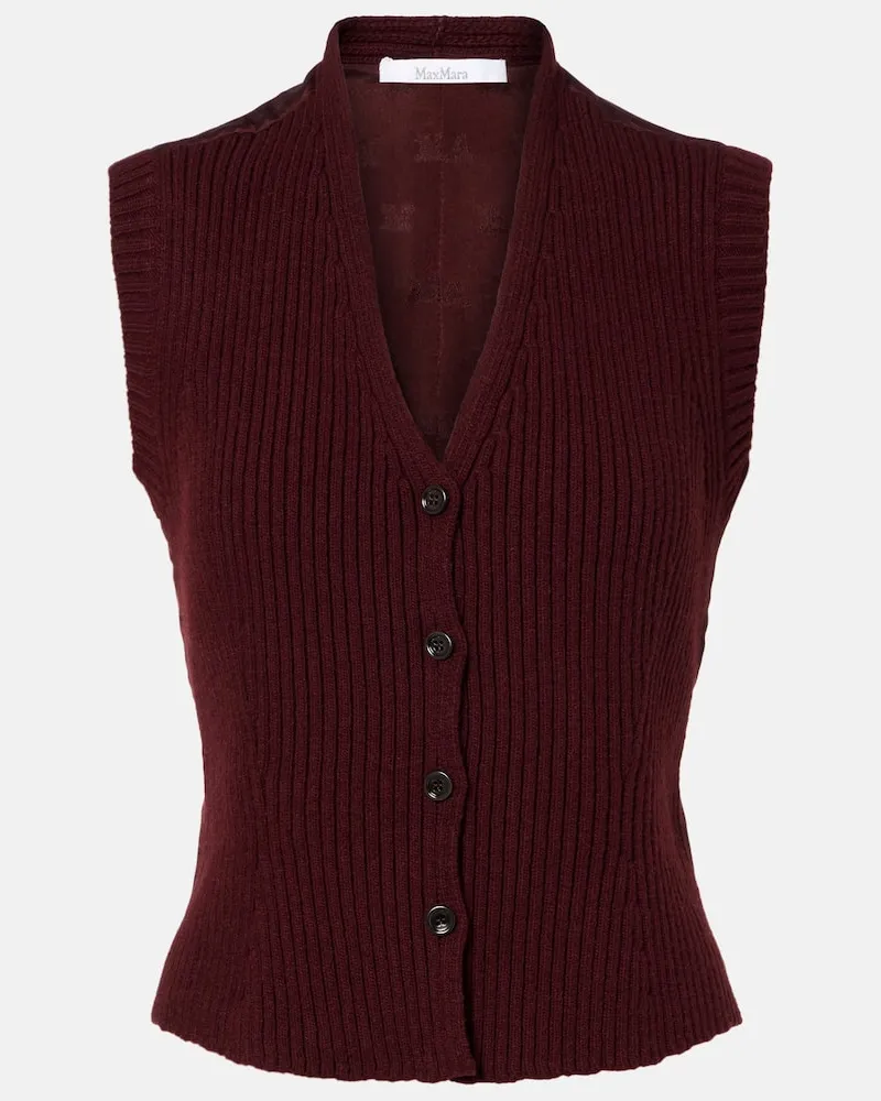 Max Mara Weste Madre aus einem Wollgemisch mit Satin Burgunderrot