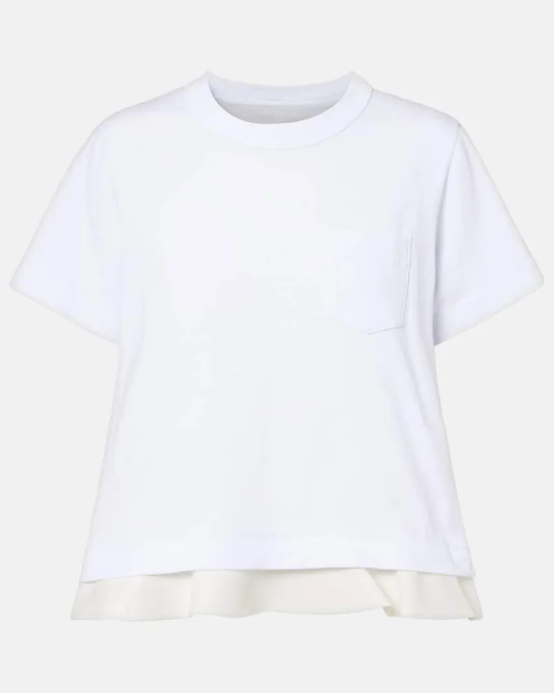 Sacai T-Shirt aus Twill und Baumwolle Weiß