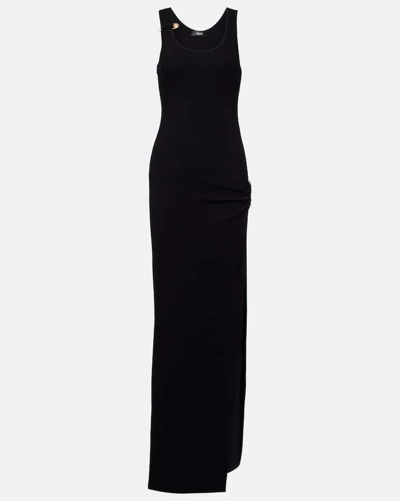 Versace Maxikleid Safety Pin aus einem Baumwollgemisch Schwarz