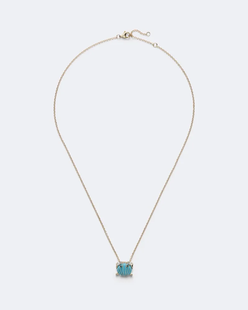 Yvonne Léon Yvonne Léon Halskette Crabe Coquillage aus 9kt Gelbgold mit Diamanten und Türkisen Gold