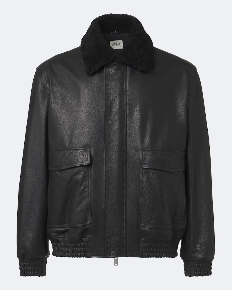 Arma Blouson Bari aus Leder mit Teddy-Besatz Schwarz