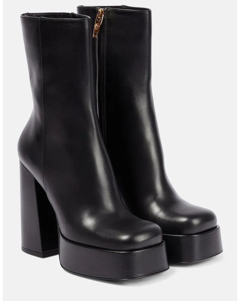 Versace Plateaustiefel Medusa Aevitas aus Leder Schwarz
