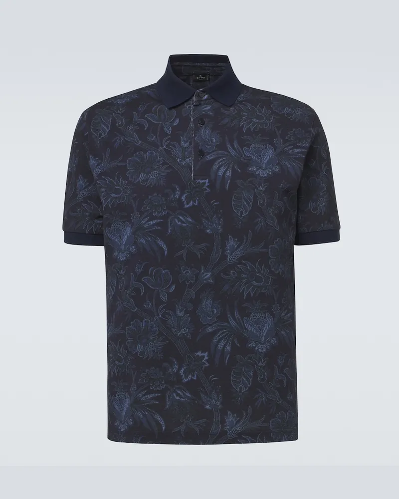 Etro Bedrucktes Polohemd aus Baumwoll-Piqué Blau