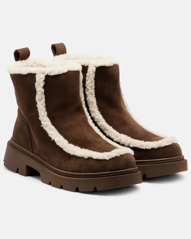 INUIKII Ankle Boots Biker aus Veloursleder Braun