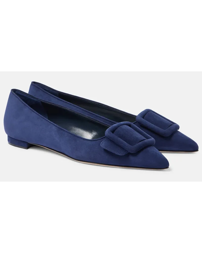 Manolo Blahnik Ballerinas Maysalepumpflat aus Veloursleder Blau