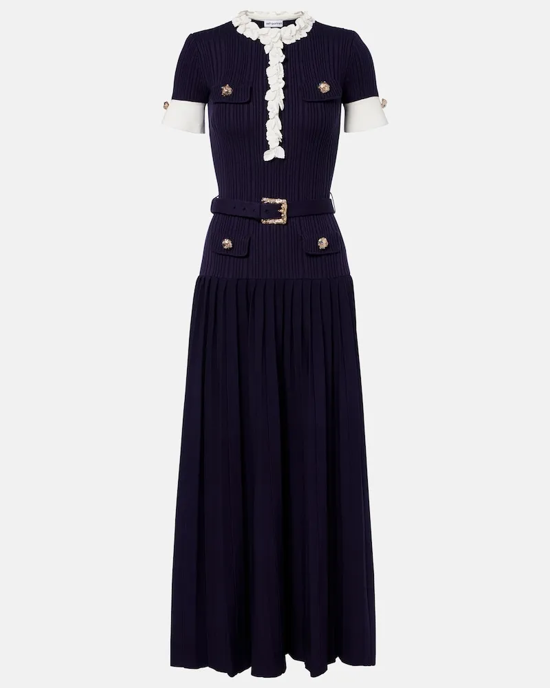Self-Portrait Midikleid aus Rippstrick Blau