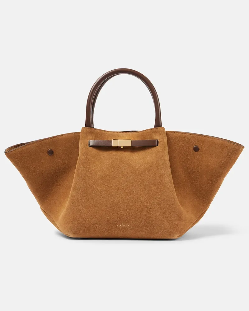 DeMELLIER Tote New York Midi aus Veloursleder Beige