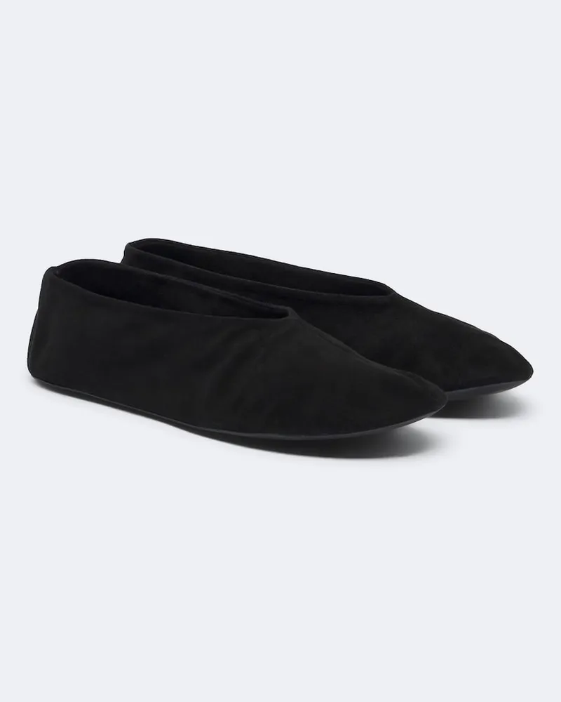 The Row Ballerinas Stella aus Veloursleder Schwarz