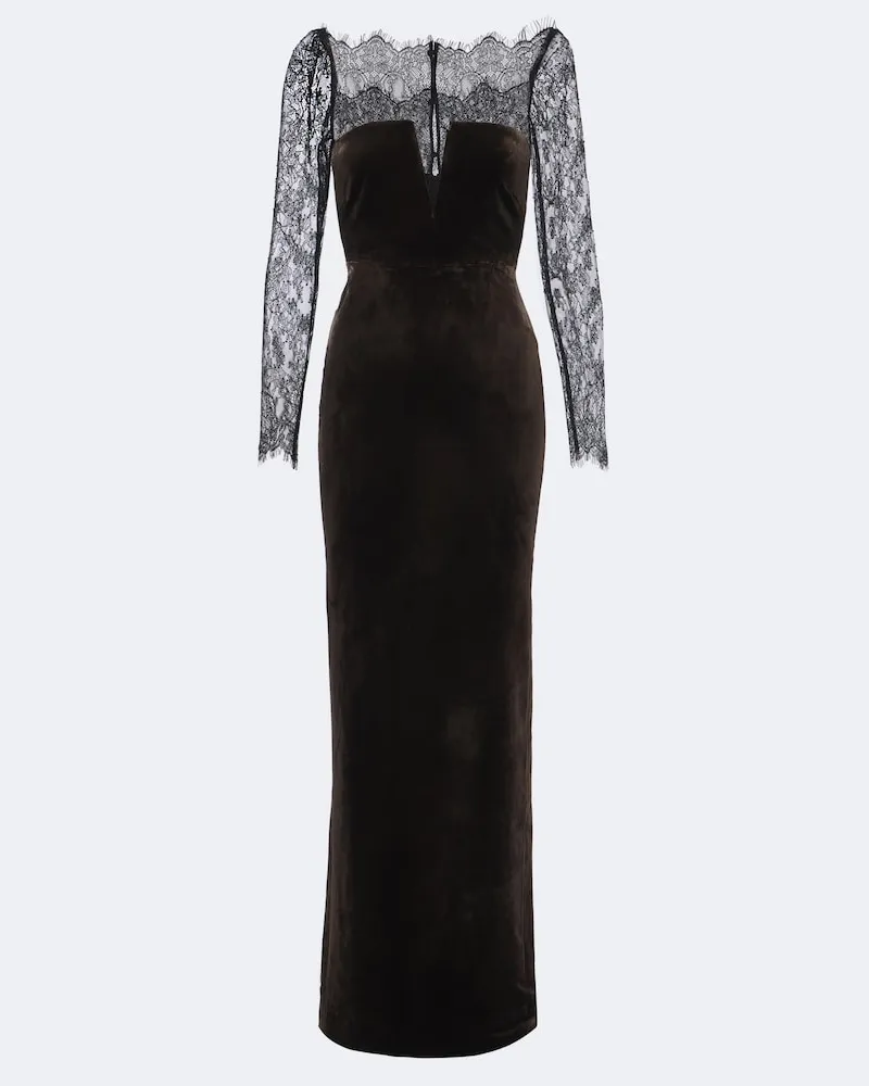 Roland Mouret Robe aus Samt mit Spitze Braun