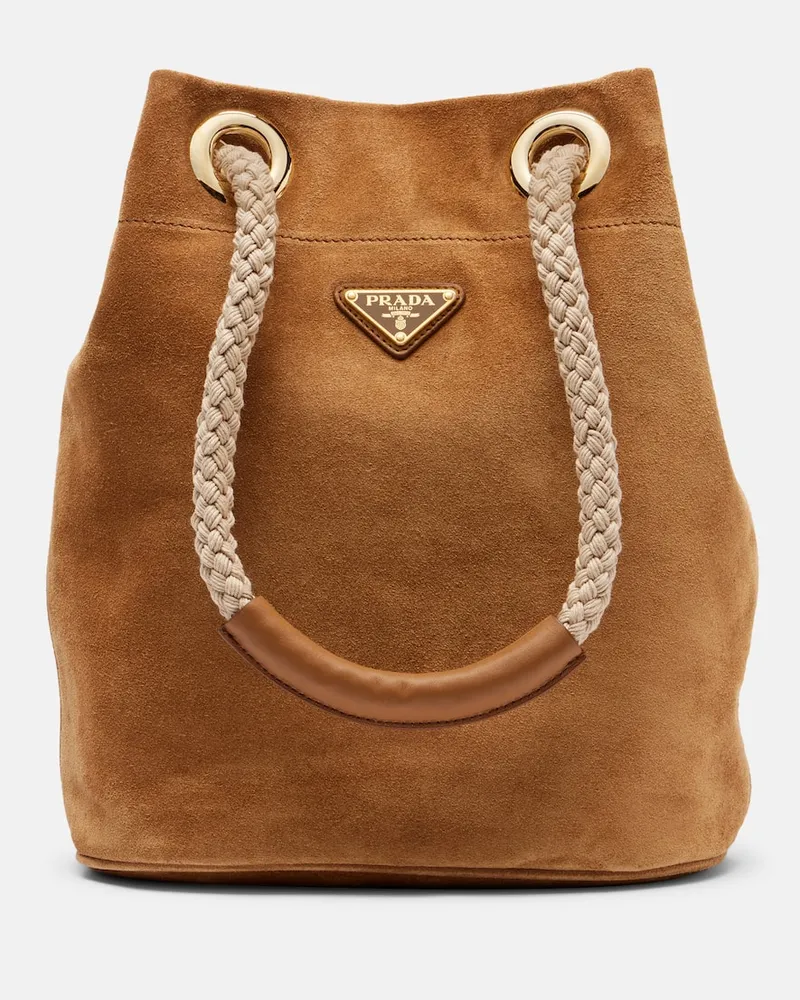 Prada Bucket Bag Prada Mariner Small aus Veloursleder Braun