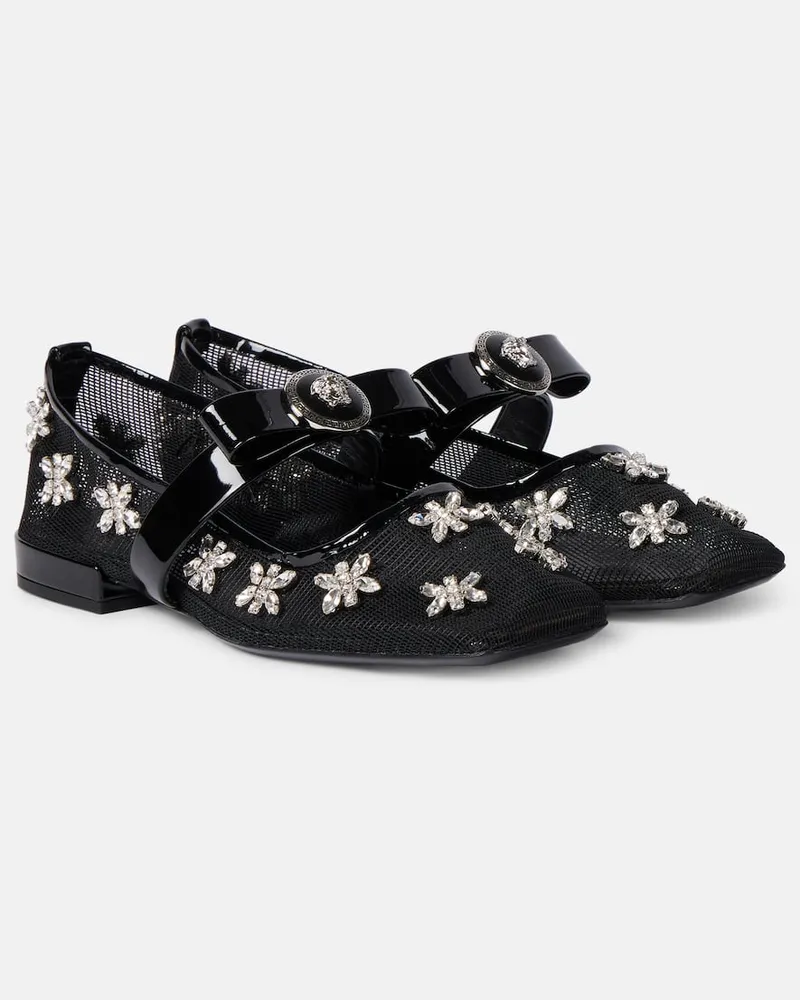Versace Verzierte Ballerinas Gianni Ribbon aus Mesh Schwarz