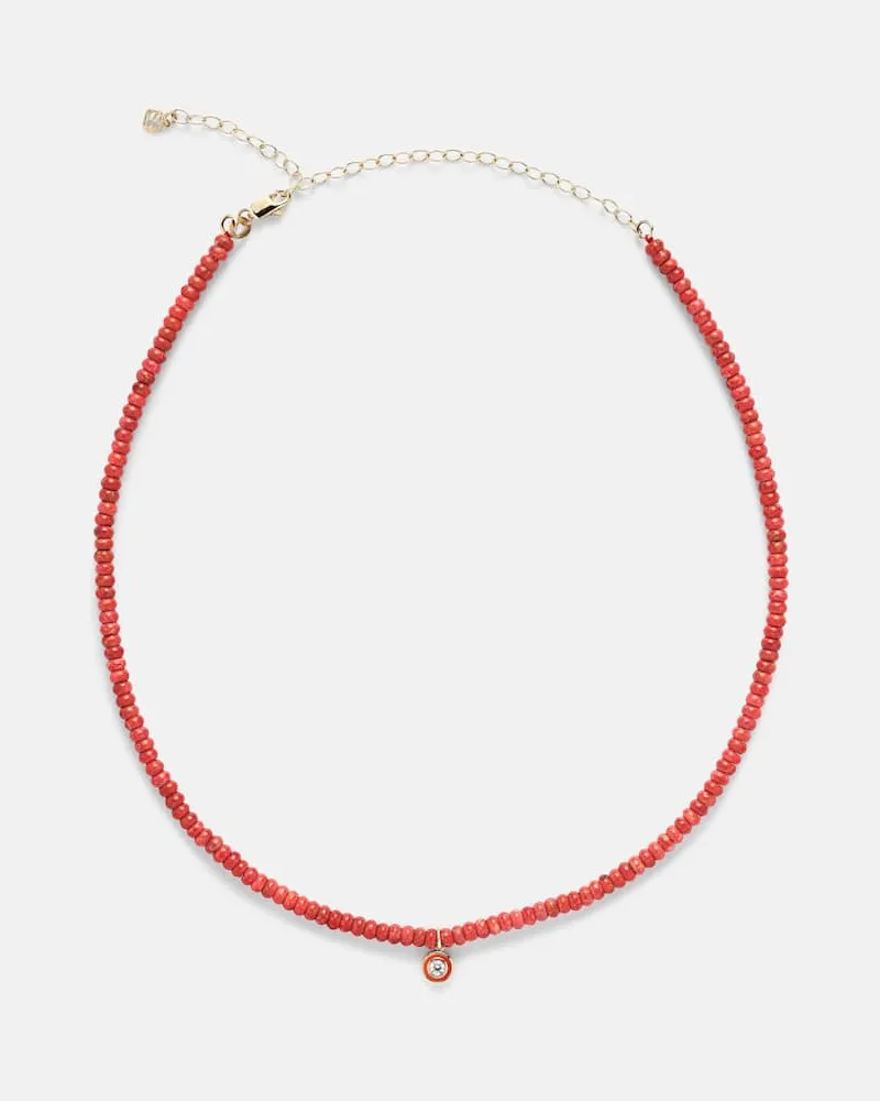 Sydney Evan Halskette aus Bambuskoralle mit 14kt Gelbgold, Emaille und Diamant Orange