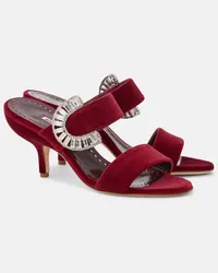 Manolo Blahnik Verzierte Sandalen Memonia aus Samt Rot