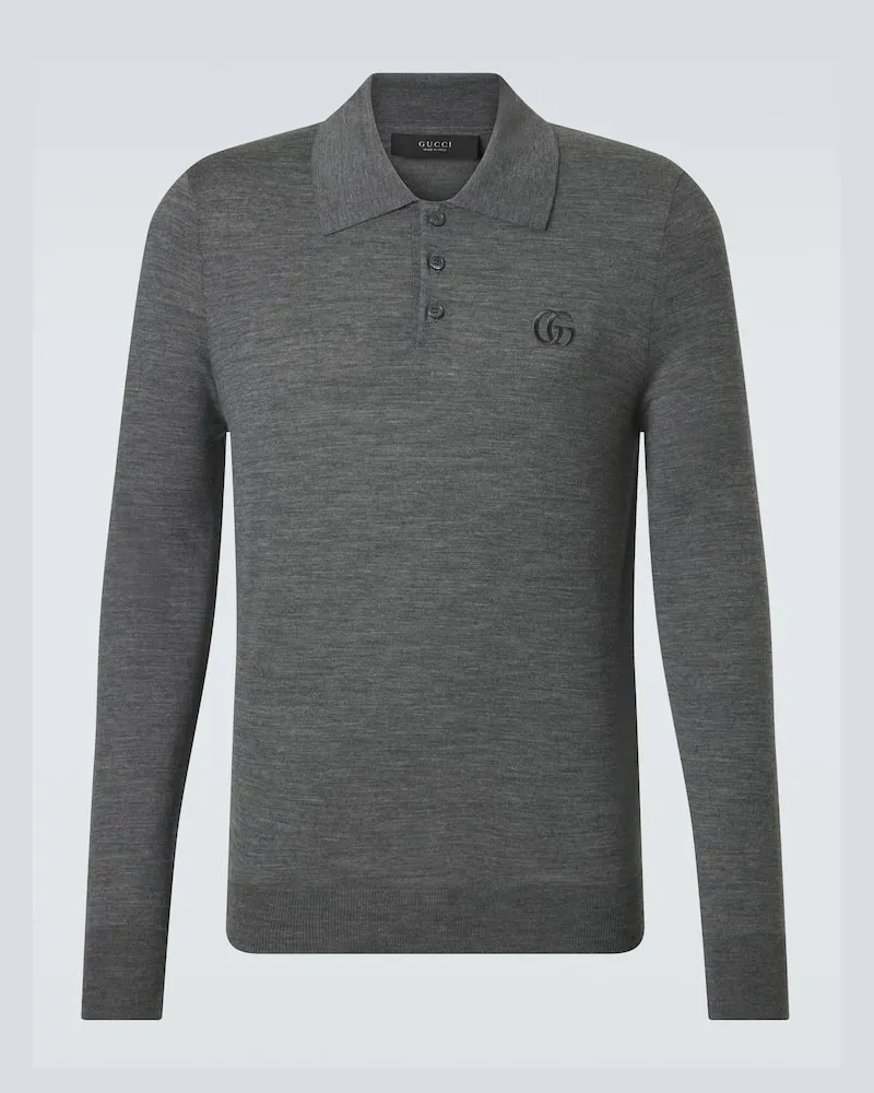 Gucci Polopullover Double G aus Wolle Grau