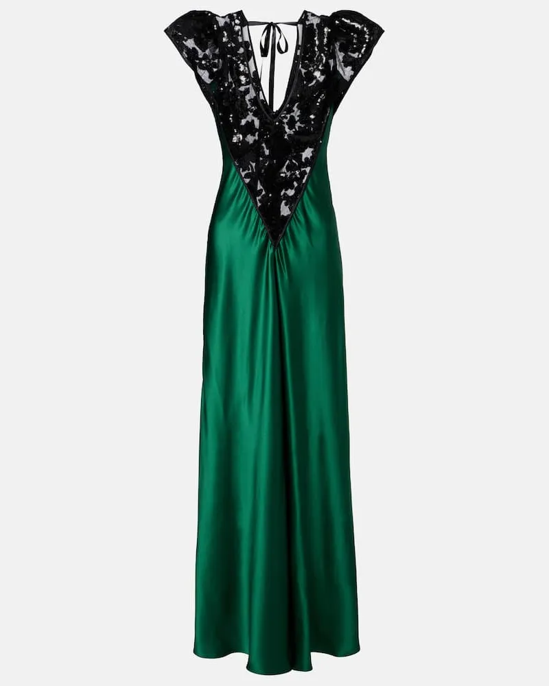 Rodarte Robe aus Seide mit Spitze und Pailletten Grün