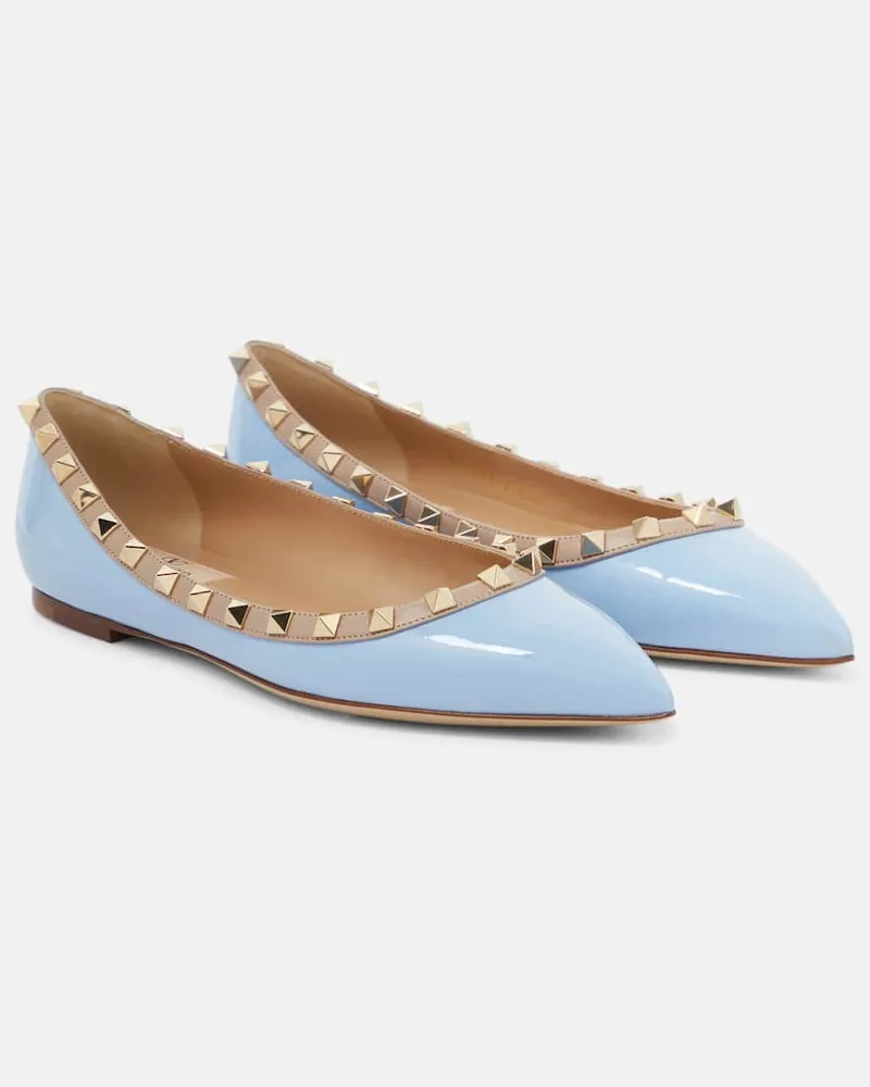 Valentino Garavani Ballerinas Rockstud aus Lackleder Blau